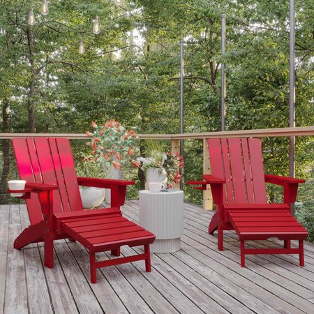 FLASH FURNITURE Red Adirondack Chairs with Ottoman-Cupholder, 2PK 2-LE-HMP-1045-110-RD-GG